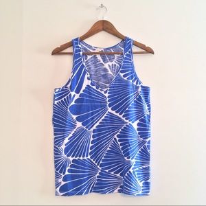 J. Crew · Blue & White Palm Patterned Tank Top